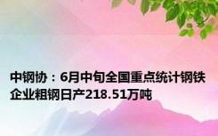 中钢协：6月中旬全国重点统计钢铁企业粗钢日产218.51万吨