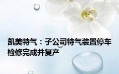 凯美特气：子公司特气装置停车检修完成并复产