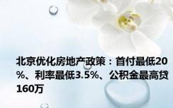 北京优化房地产政策：首付最低20%、利率最低3.5%、公积金最高贷160万