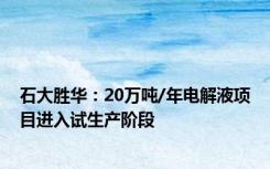 石大胜华：20万吨/年电解液项目进入试生产阶段