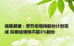 信隆健康：廖哲宏增持股份计划完成 拟继续增持不超1%股份