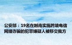 公安部：19名在越南实施跨境电信网络诈骗的犯罪嫌疑人被移交我方