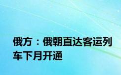 俄方：俄朝直达客运列车下月开通