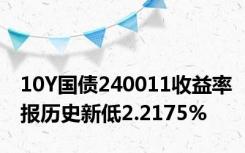 10Y国债240011收益率报历史新低2.2175%