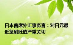 日本首席外汇事务官：对日元最近急剧贬值严重关切