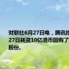 财联社6月27日电，腾讯控股于6月27日耗资10亿港币回购了267万股股份。