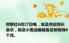 财联社6月27日电，埃及供应部长表示，埃及小麦战略储备足够维持6个月。