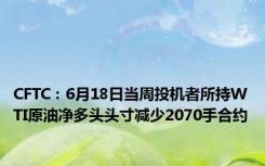 CFTC：6月18日当周投机者所持WTI原油净多头头寸减少2070手合约