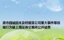 退市园城因未及时披露公司重大事件等违规行为被上海证券交易所公开谴责