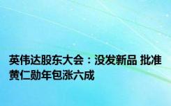 英伟达股东大会：没发新品 批准黄仁勋年包涨六成