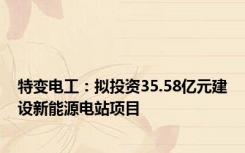 特变电工：拟投资35.58亿元建设新能源电站项目