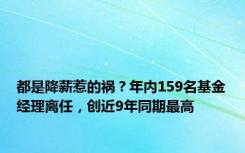 都是降薪惹的祸？年内159名基金经理离任，创近9年同期最高