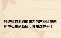 打造具有全球影响力的产业科技创新中心主承载区，苏州这样干！