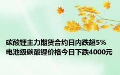 碳酸锂主力期货合约日内跌超5% 电池级碳酸锂价格今日下跌4000元