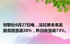 财联社6月27日电，法拉第未来美股盘前涨逾20%，昨日收涨逾73%。