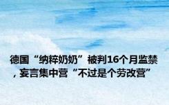 德国“纳粹奶奶”被判16个月监禁，妄言集中营“不过是个劳改营”