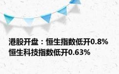 港股开盘：恒生指数低开0.8% 恒生科技指数低开0.63%