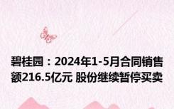 碧桂园：2024年1-5月合同销售额216.5亿元 股份继续暂停买卖