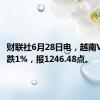 财联社6月28日电，越南VN指数跌1%，报1246.48点。