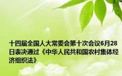 十四届全国人大常委会第十次会议6月28日表决通过《中华人民共和国农村集体经济组织法》