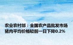 农业农村部：全国农产品批发市场猪肉平均价格较前一日下降0.2%