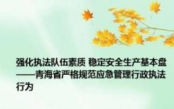 强化执法队伍素质 稳定安全生产基本盘——青海省严格规范应急管理行政执法行为