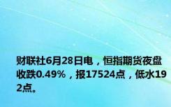 财联社6月28日电，恒指期货夜盘收跌0.49%，报17524点，低水192点。