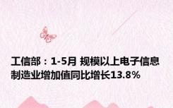 工信部：1-5月 规模以上电子信息制造业增加值同比增长13.8%