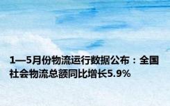 1—5月份物流运行数据公布：全国社会物流总额同比增长5.9%