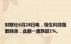 财联社6月28日电，恒生科技指数转涨，此前一度跌超1%。