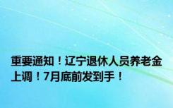 重要通知！辽宁退休人员养老金上调！7月底前发到手！