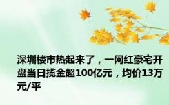 深圳楼市热起来了，一网红豪宅开盘当日揽金超100亿元，均价13万元/平