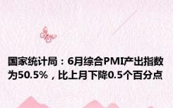 国家统计局：6月综合PMI产出指数为50.5%，比上月下降0.5个百分点