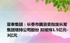 亚泰集团：长春市国资委指定长发集团增持公司股份 拟增持1.5亿元-3亿元