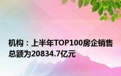 机构：上半年TOP100房企销售总额为20834.7亿元