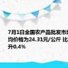 7月1日全国农产品批发市场猪肉平均价格为24.31元/公斤 比上周五上升0.4%