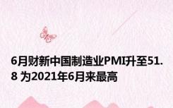 6月财新中国制造业PMI升至51.8 为2021年6月来最高