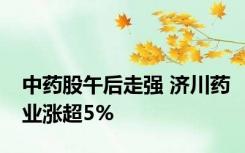 中药股午后走强 济川药业涨超5%