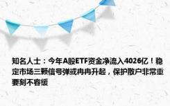 知名人士：今年A股ETF资金净流入4026亿！稳定市场三颗信号弹或冉冉升起，保护散户非常重要刻不容缓