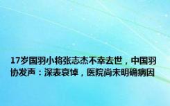 17岁国羽小将张志杰不幸去世，中国羽协发声：深表哀悼，医院尚未明确病因