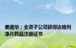 美诺华：全资子公司获得达格列净片药品注册证书