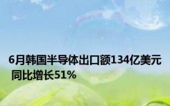 6月韩国半导体出口额134亿美元 同比增长51%