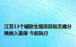 江苏13个辅助生殖项目和无痛分娩纳入医保 今起执行