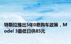 特斯拉推出5年0息购车政策，Model 3最低日供85元