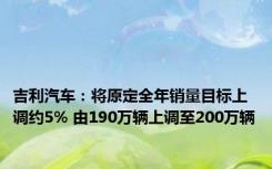 吉利汽车：将原定全年销量目标上调约5% 由190万辆上调至200万辆