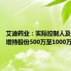 艾迪药业：实际控制人及总裁拟增持股份500万至1000万元