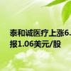 泰和诚医疗上涨6.0%，报1.06美元/股