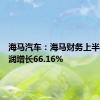 海马汽车：海马财务上半年净利润增长66.16%