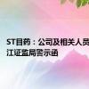 ST目药：公司及相关人员收到浙江证监局警示函