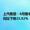 上汽集团：6月整车销量同比下降25.92%